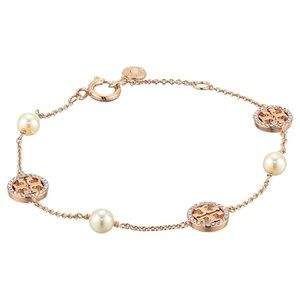 Tory Burch • Delicate Crystal Pearl Logo Bracelet